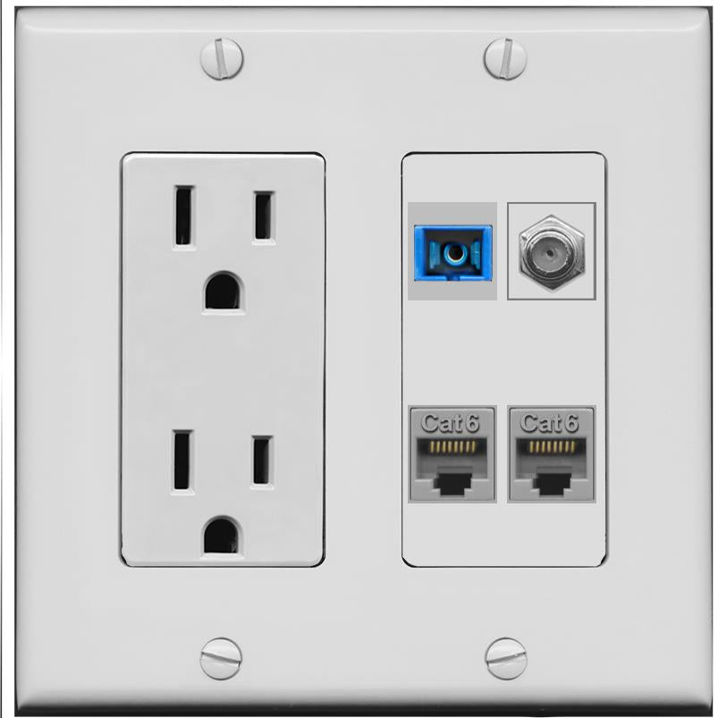 RiteAV 1 Port SC Singlemode Coax and 2 Cat6 Wall Plate - Outlet [Gray/Gray]