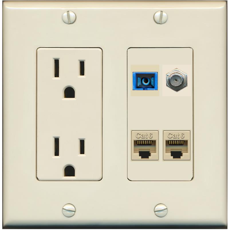 RiteAV 1 Port SC Singlemode Coax and 2 Cat6 Wall Plate - Outlet [Light-Almond]
