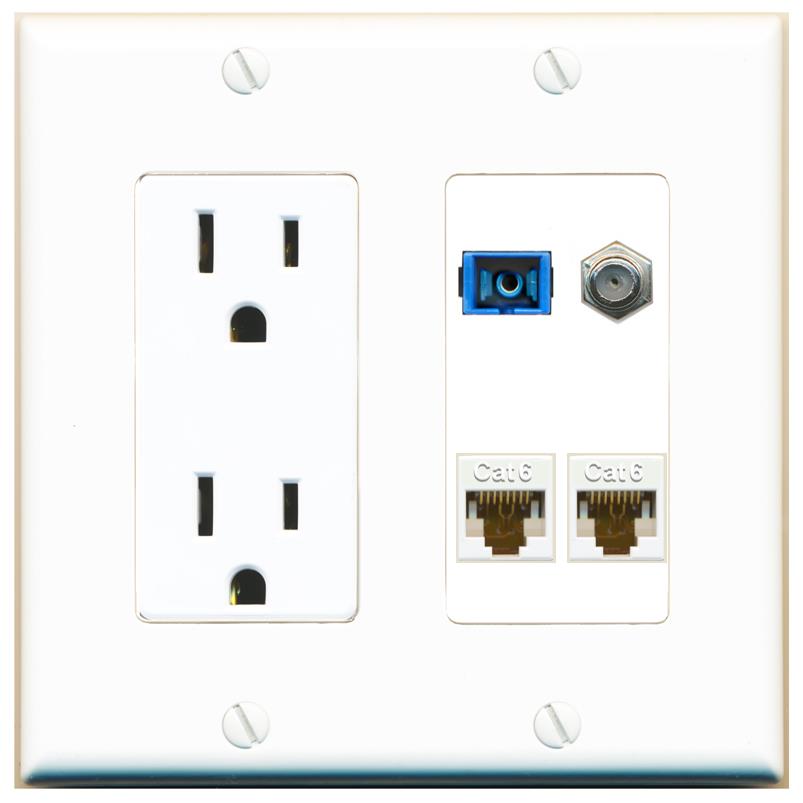 RiteAV 1 Port SC Singlemode Coax and 2 Cat6 Wall Plate - Outlet [White]