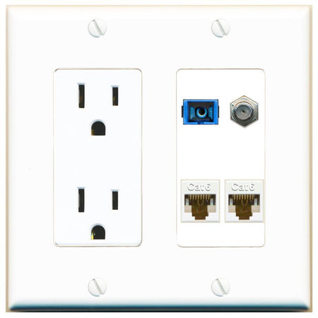 RiteAV 1 Port SC Singlemode Coax and 2 Cat6 Wall Plate - Outlet [White]