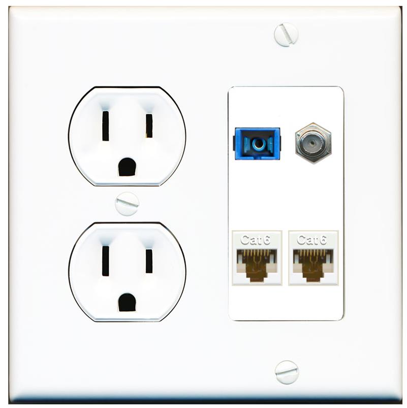 RiteAV 1 Port SC Singlemode Coax and 2 Cat6 Wall Plate - Round Outlet [White]