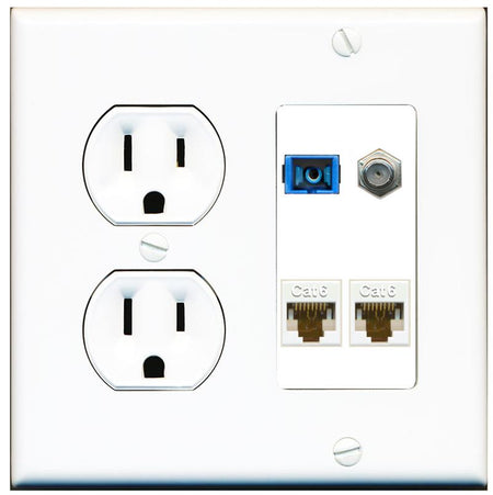 RiteAV 1 Port SC Singlemode Coax and 2 Cat6 Wall Plate - Round Outlet [White]