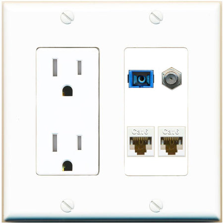 RiteAV 1 Port SC Singlemode Coax and 2 Cat6 Wall Plate - Tamper-Res [White]