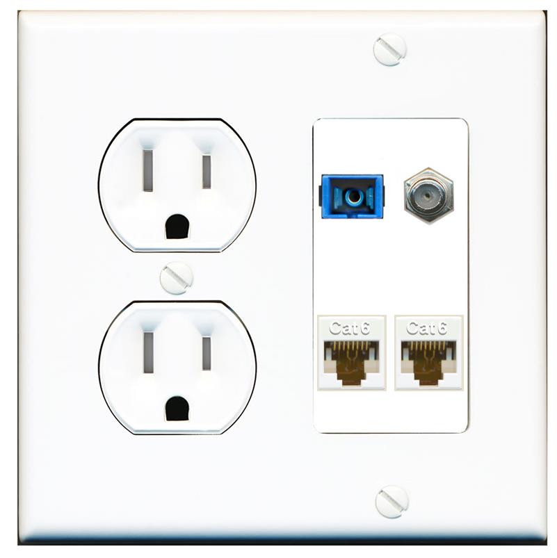 RiteAV 1 Port SC Singlemode Coax and 2 Cat6 Wall Plate - Tamper Proof [White]
