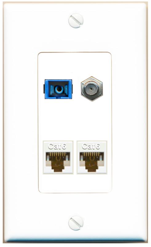 RiteAV 1 Port SC Singlemode Coax and 2 Cat6 Wall Plate - 1 Gang [White]