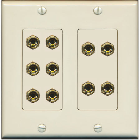 RiteAV 5.0 Surround Sound 5 Speaker 10 Banana Plug Jack Wall Plate Female Connectors - 2 Gang [Light-Almond]