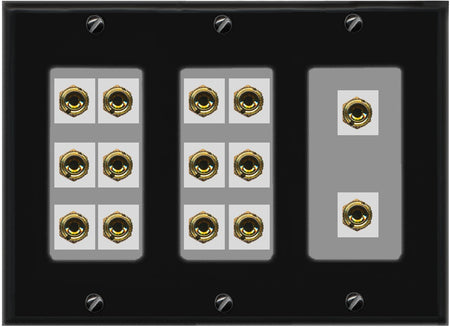 RiteAV 7.0 Surround Sound 7 Speaker 14 Banana Plug Jack Wall Plate Female Connectors - 3 Gang [Black/Gray]