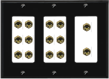 RiteAV 7.0 Surround Sound 7 Speaker 14 Banana Plug Jack Wall Plate Female Connectors - 3 Gang [Black/White]