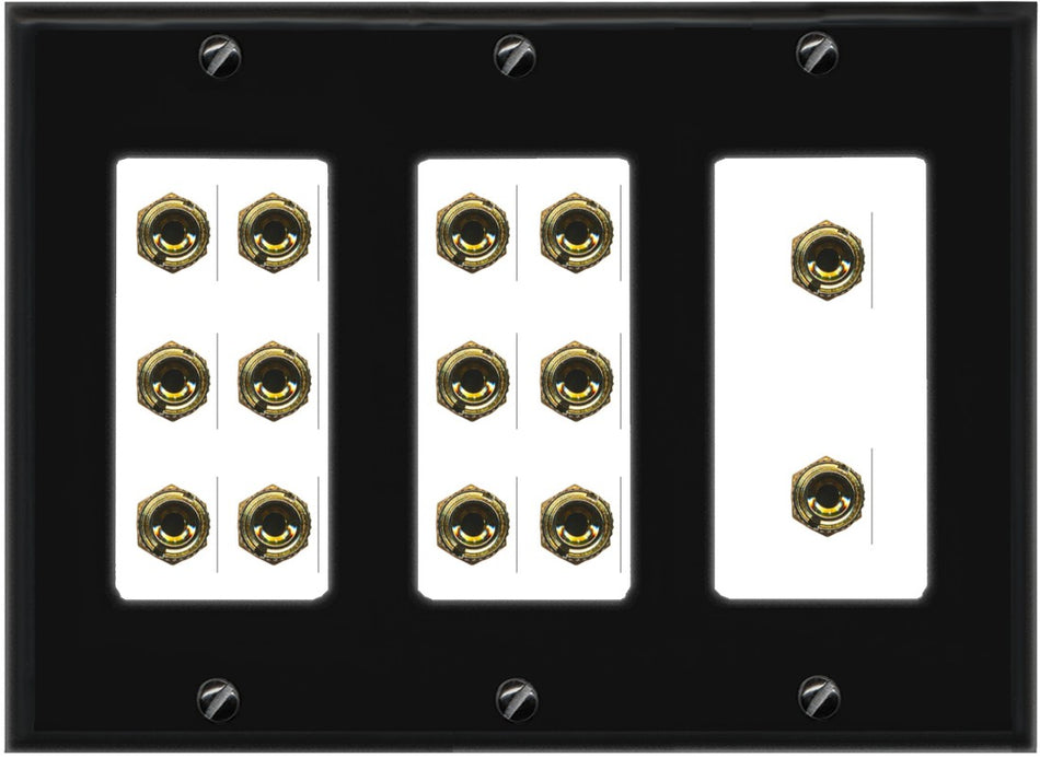 RiteAV 7.0 Surround Sound 7 Speaker 14 Banana Plug Jack Wall Plate Female Connectors - 3 Gang [Black/White]