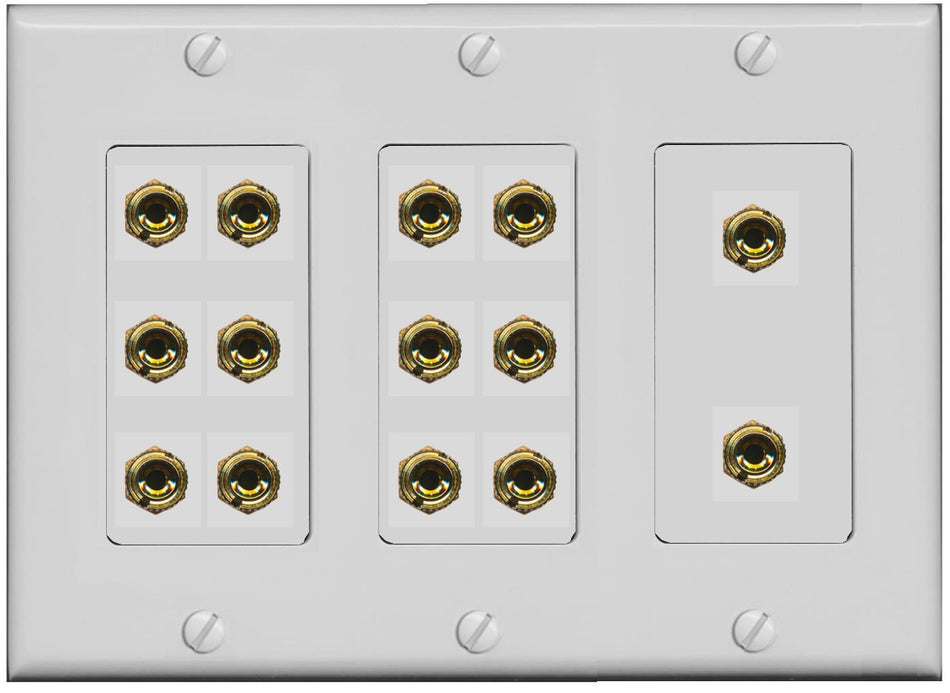 RiteAV 7.0 Surround Sound 7 Speaker 14 Banana Plug Jack Wall Plate Female Connectors - 3 Gang [Gray]
