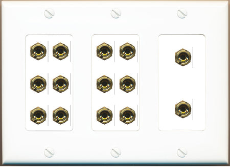 RiteAV 7.0 Surround Sound 7 Speaker 14 Banana Plug Jack Wall Plate Female Connectors - 3 Gang [White]