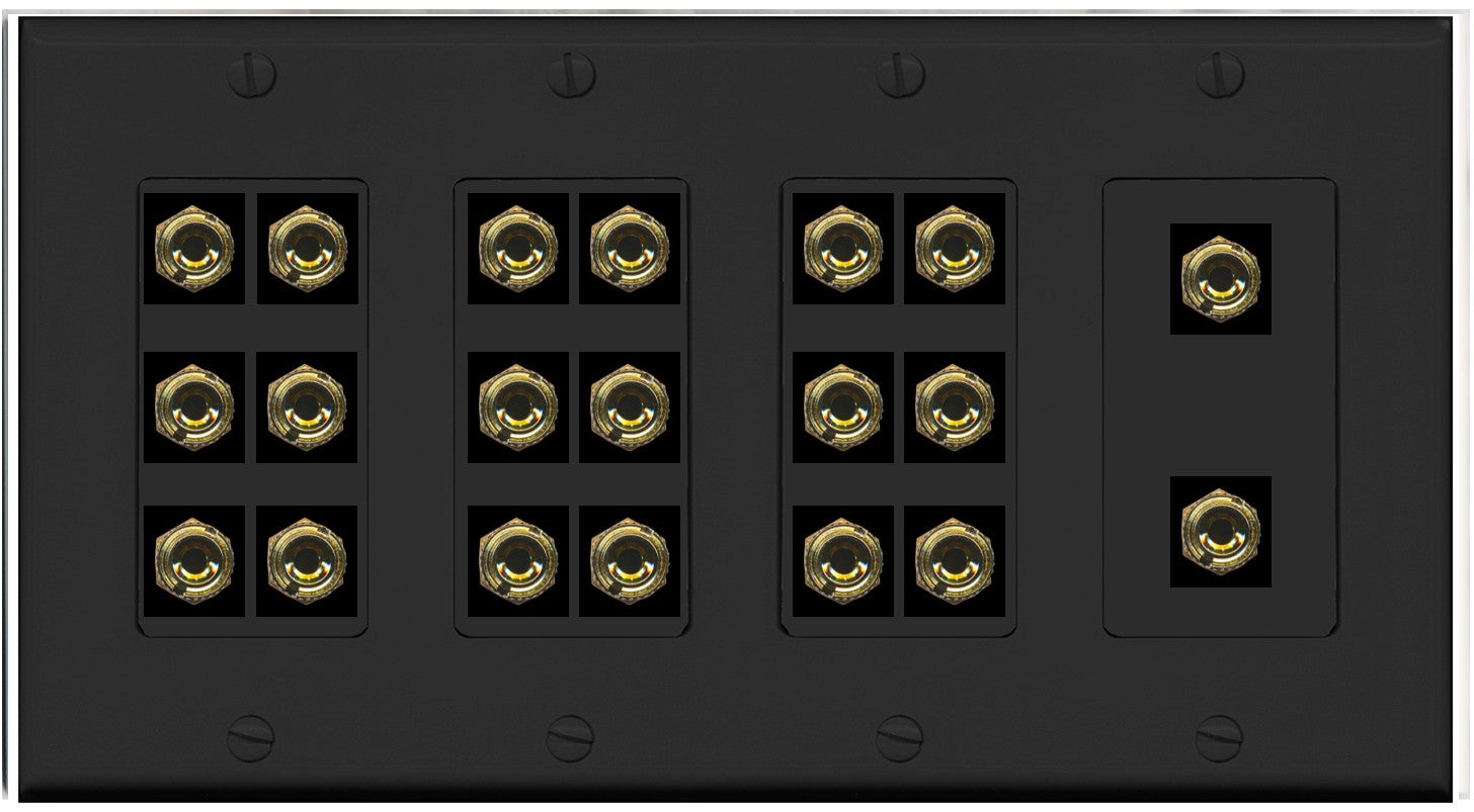RiteAV 10.0 Surround Sound 10 Speaker 20 Banana Plug Jack Wall Plate Female Connectors - 4 Gang [Black]