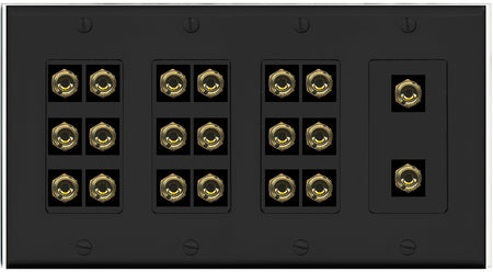 RiteAV 10.0 Surround Sound 10 Speaker 20 Banana Plug Jack Wall Plate Female Connectors - 4 Gang [Black]