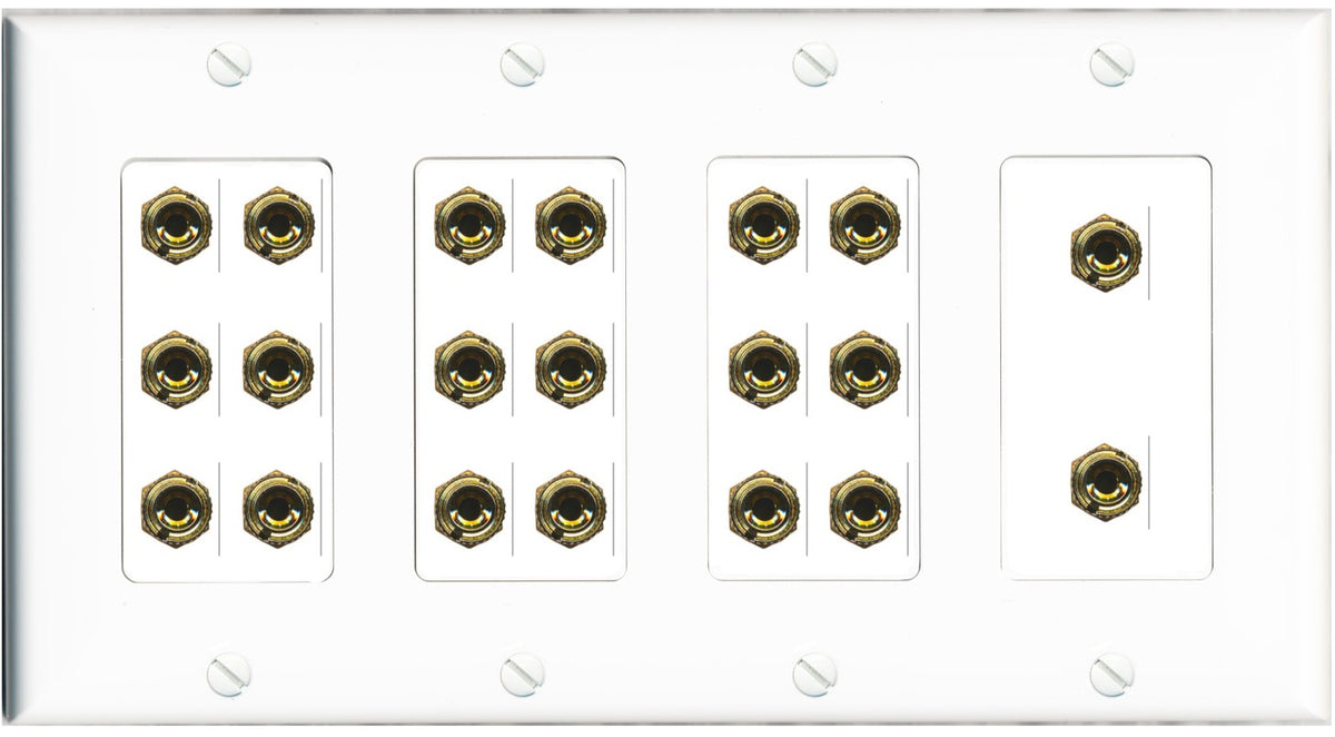 RiteAV 10.0 Surround Sound 10 Speaker 20 Banana Plug Jack Wall Plate Female Connectors - 4 Gang [White]