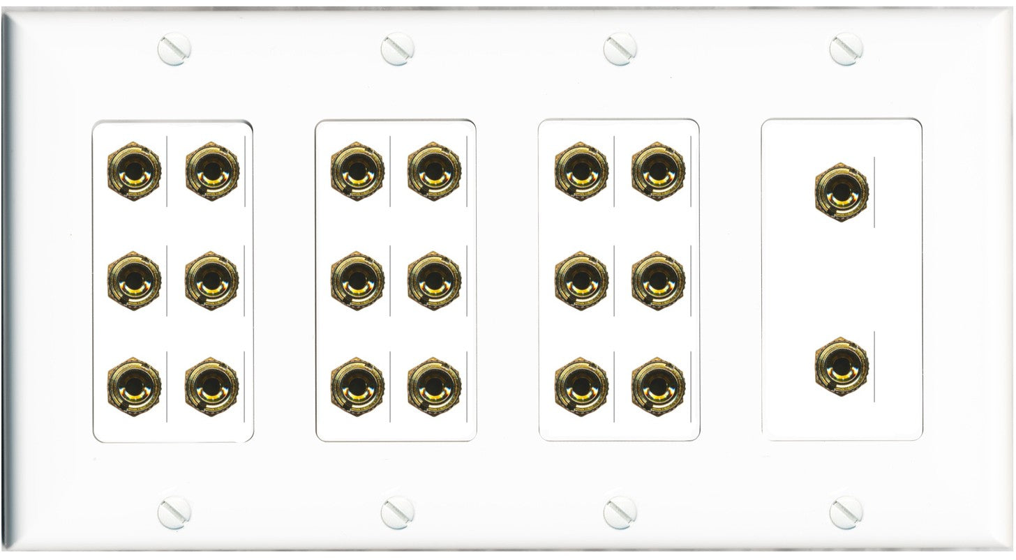 RiteAV 10.0 Surround Sound 10 Speaker 20 Banana Plug Jack Wall Plate Female Connectors - 4 Gang [White]