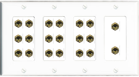 RiteAV 10.0 Surround Sound 10 Speaker 20 Banana Plug Jack Wall Plate Female Connectors - 4 Gang [White]