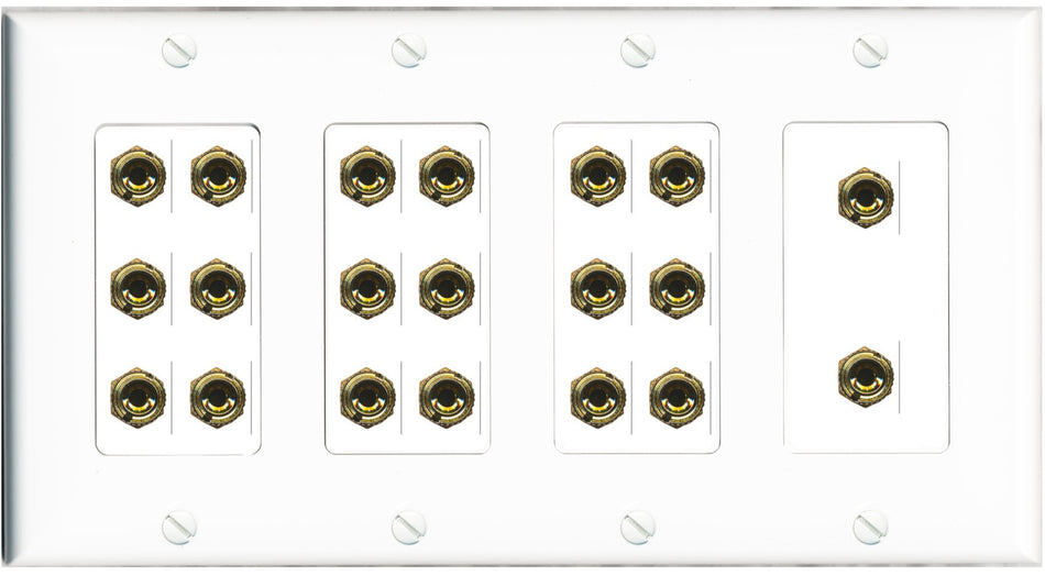 RiteAV 10.0 Surround Sound 10 Speaker 20 Banana Plug Jack Wall Plate Female Connectors - 4 Gang [White]