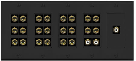 RiteAV 11.3 Surround Sound Speaker 22 Banana Port Wall Plate w/3 x RCA Subwoofer Female Connector - 5 Gang [Black]