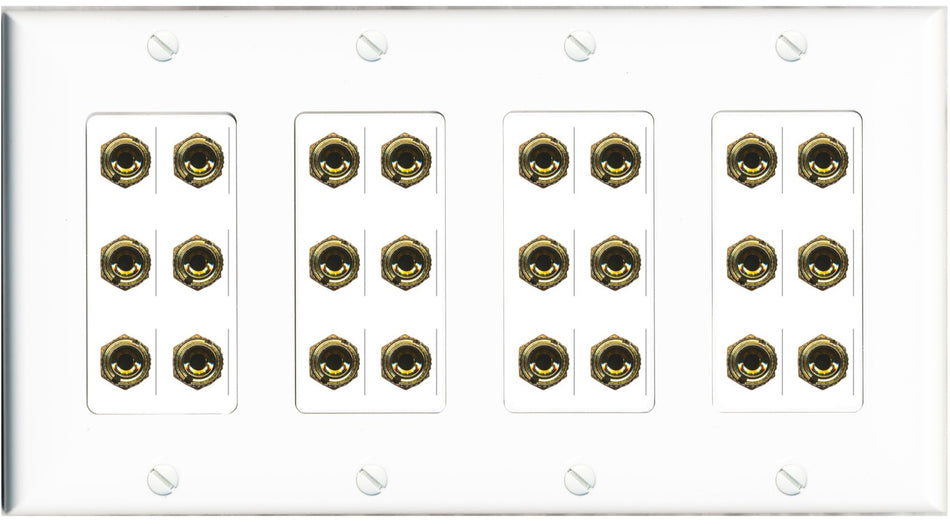 RiteAV 12.0 Surround Sound Speaker 24 Banana Wall Plate Female Connectors - 4 Gang [White]