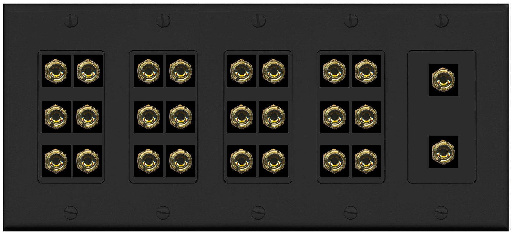 RiteAV 13.0 Surround Sound Speaker 26 Banana Wall Plate Female Connectors - 5 Gang [Black]