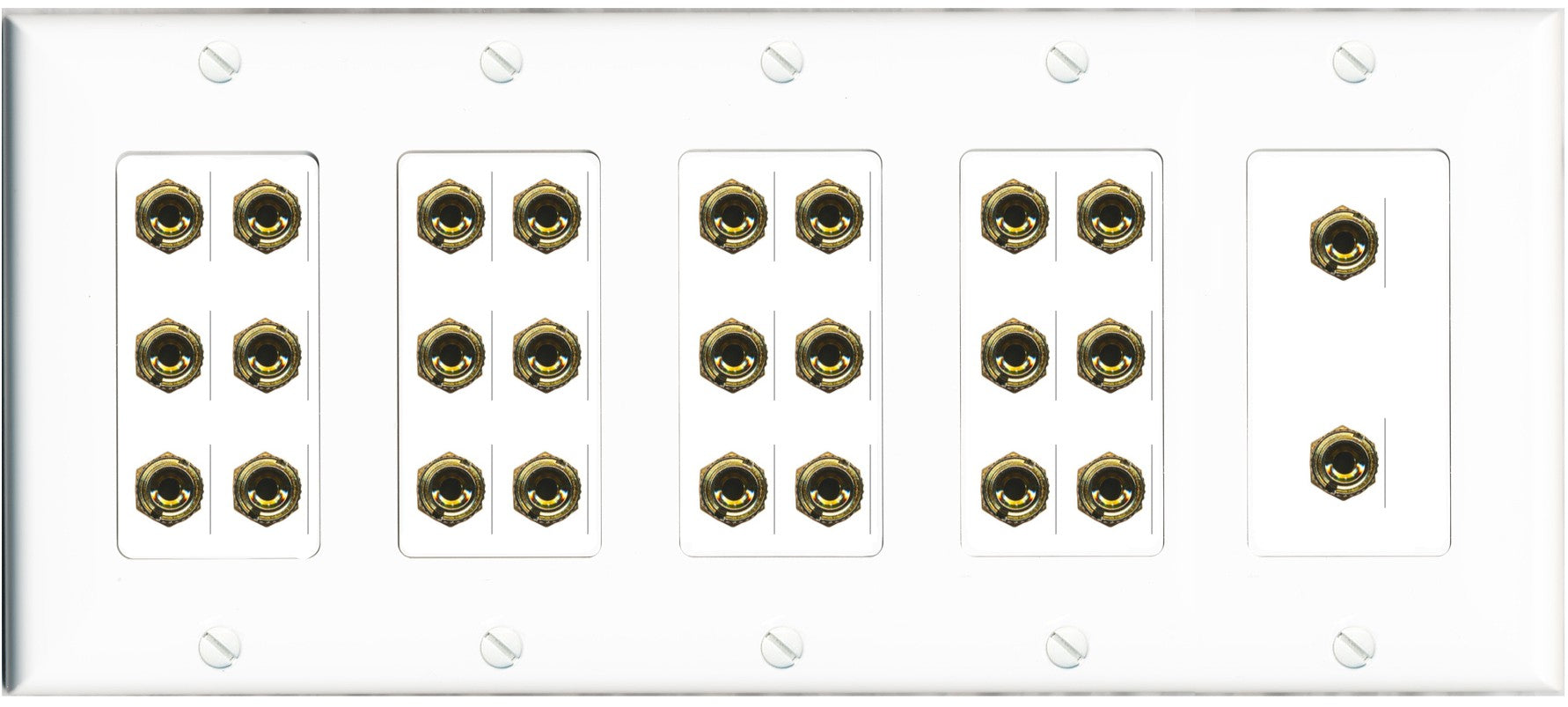 RiteAV 13.0 Surround Sound Speaker 26 Banana Wall Plate Female Connectors - 5 Gang [White]