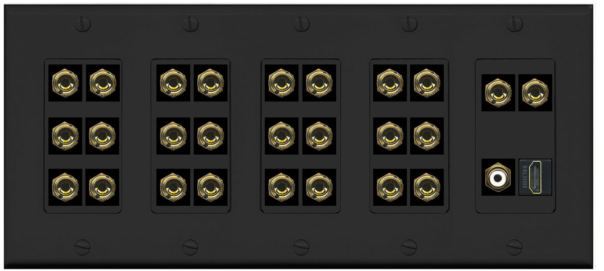 RiteAV 13.1 Surround Sound 13 Speaker 26 Banana Wall Plate with HDMI and RCA Female to Female Connectors - 5 Gang [Black]
