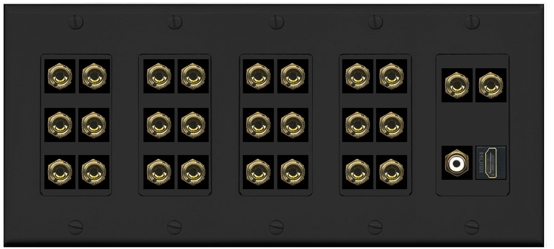 RiteAV 13.1 Surround Sound 13 Speaker 26 Banana Wall Plate with HDMI and RCA Female to Female Connectors - 5 Gang [Black]