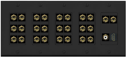 RiteAV 13.1 Surround Sound 13 Speaker 26 Banana Wall Plate with HDMI and RCA Female to Female Connectors - 5 Gang [Black]