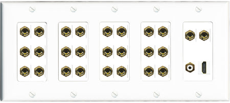 RiteAV 13.1 Surround Sound 13 Speaker 26 Banana Wall Plate with HDMI and RCA Female to Female Connectors - 5 Gang [White]