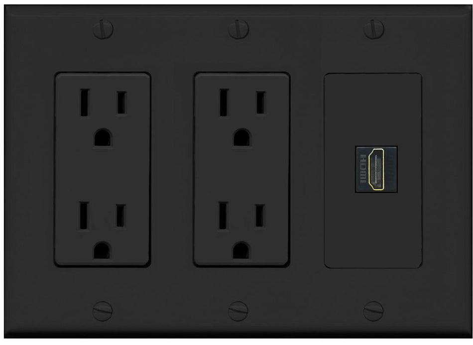 RiteAV HDMI Wall Plate 1 Port - 2 Outlet [Black/Black]