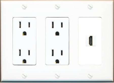 RiteAV HDMI Wall Plate 1 Port - 2 Outlet [White]