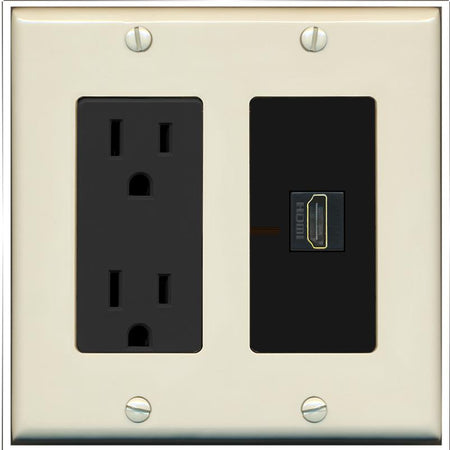 RiteAV HDMI Wall Plate 1 Port - Outlet [Light-Almond/Black]