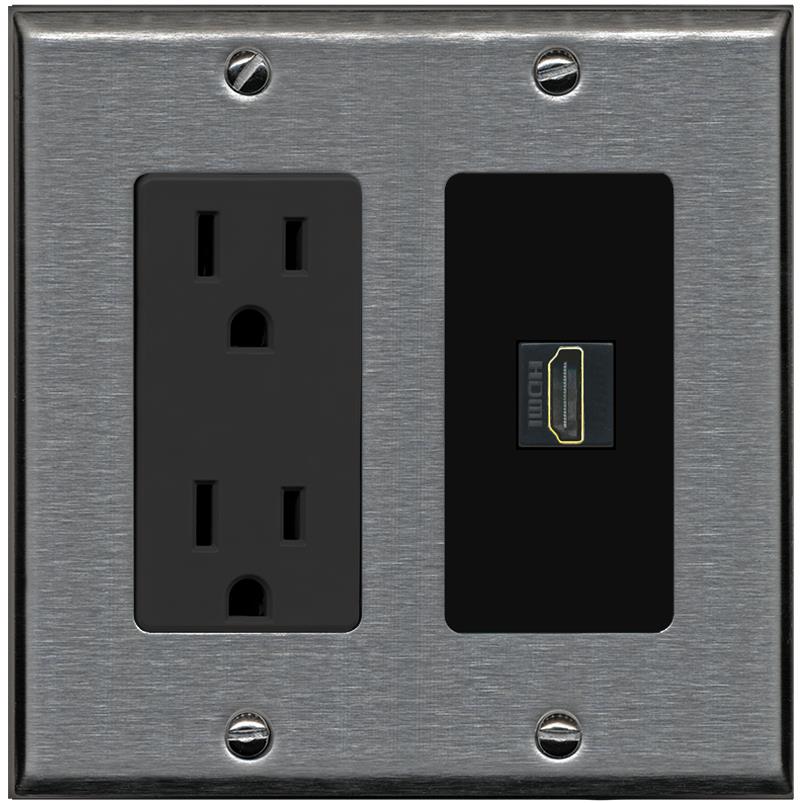 RiteAV HDMI Wall Plate 1 Port - Outlet [Stainless/Black]