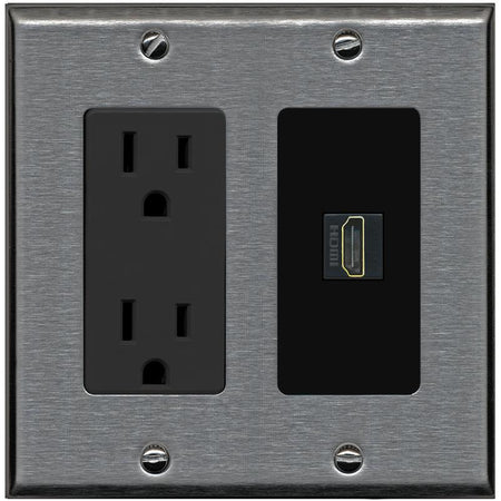 RiteAV HDMI Wall Plate 1 Port - Outlet [Stainless/Black]