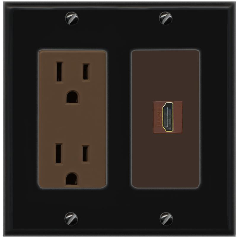 RiteAV HDMI Wall Plate 1 Port - Outlet [Black/Brown]