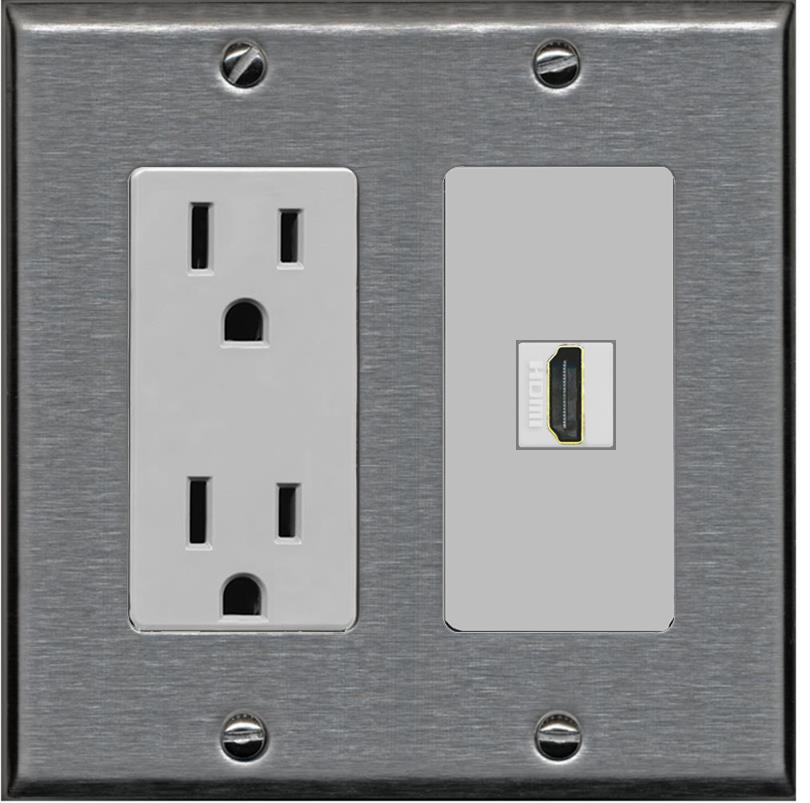 RiteAV HDMI Wall Plate 1 Port - Outlet [Stainless/Gray]