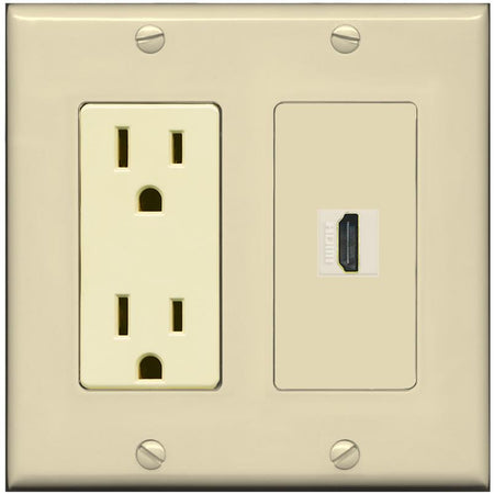 RiteAV HDMI Wall Plate 1 Port - Outlet [Ivory/Ivory]