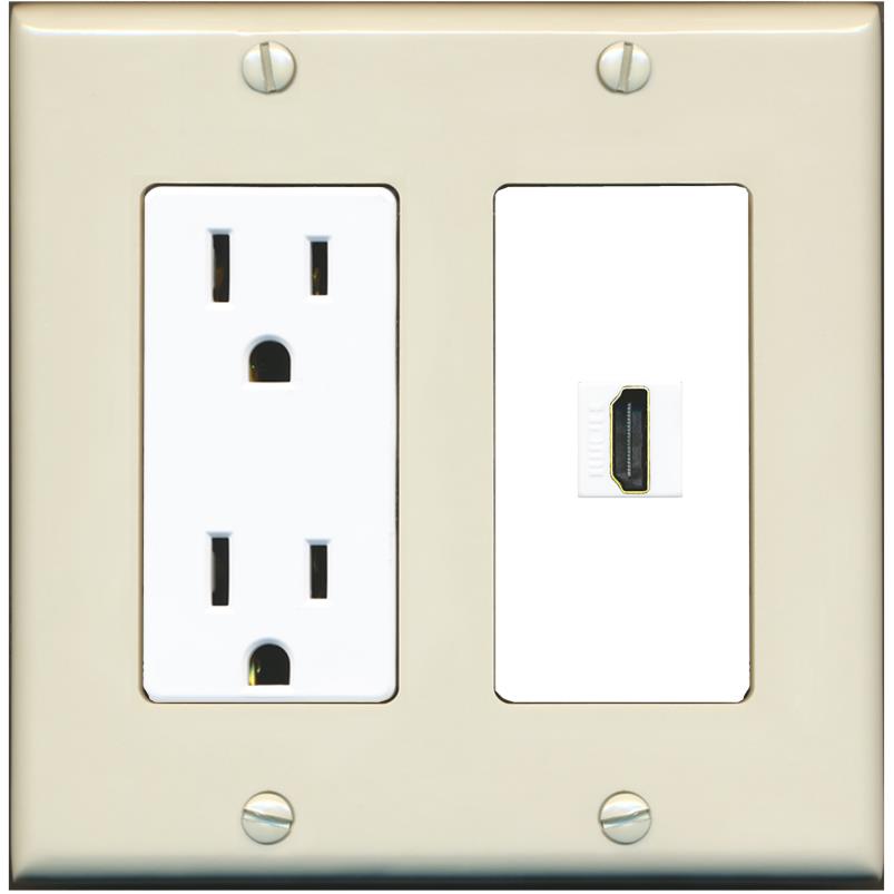 RiteAV HDMI Wall Plate 1 Port - Outlet [Light-Almond/White]