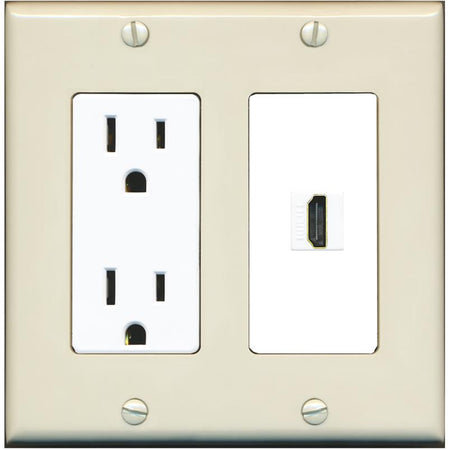 RiteAV HDMI Wall Plate 1 Port - Outlet [Light-Almond/White]