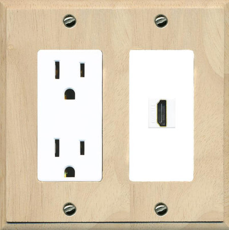 RiteAV HDMI Wall Plate 1 Port - Outlet [Wood/White]