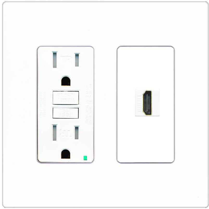 RiteAV HDMI Wall Plate 1 Port - GFCI [Screwless White]