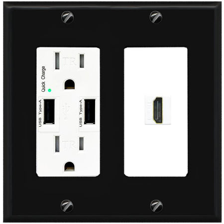 RiteAV HDMI Wall Plate 1 Port - USB Charger [Black/White]