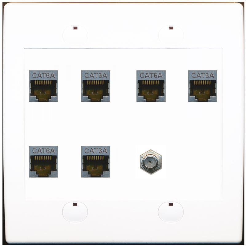 RiteAV 6 Cat6A and 1 x Coax Wall Plate White 2 Gang Female Jacks