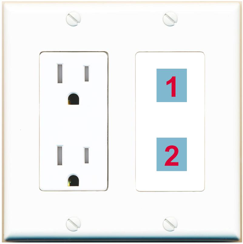 2 Port Custom Keystone Wall Plate with Tamper Resistant DecorZ Power Outlet
