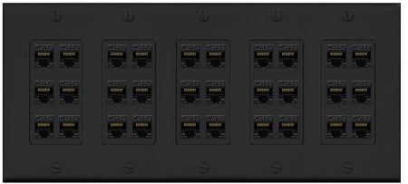 RiteAV 30 Port Cat5e Keystone Wall Plate White Ethernet Distribution Panel Low Voltage Commercial Office Server Room Rack Data - 5 Gang [Black]