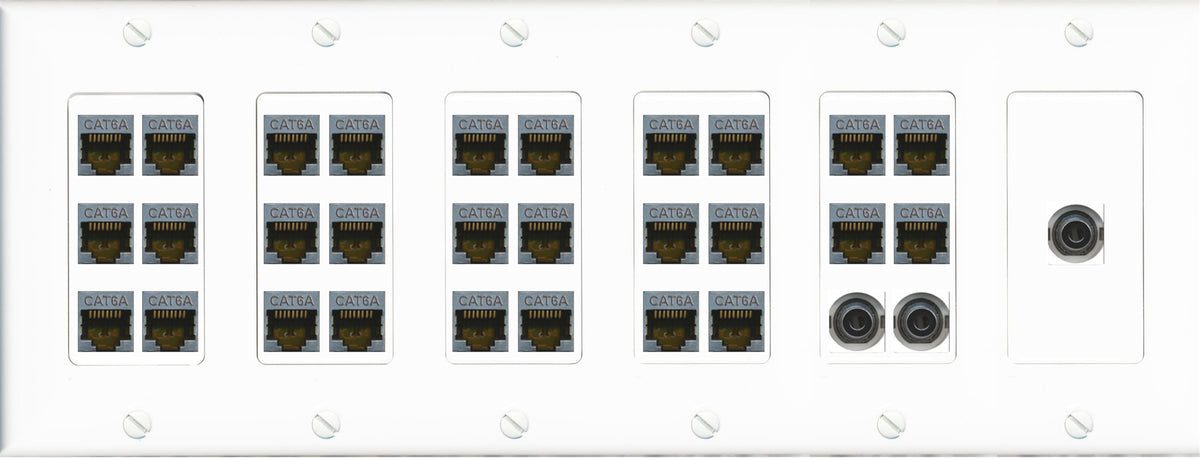 RiteAV 28 Port Cat6A 3.5mm Keystone Wall Plate Ethernet Network Data Office Server Room Low Voltage Commercial - 6 Gang [White]