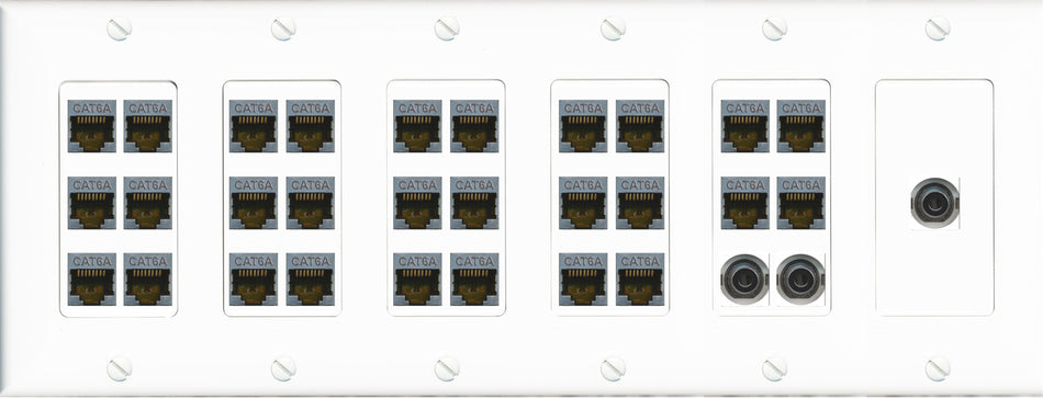 RiteAV 28 Port Cat6A 3.5mm Keystone Wall Plate Ethernet Network Data Office Server Room Low Voltage Commercial - 6 Gang [White]