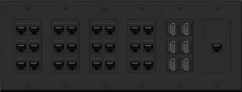 RiteAV 25 Cat5e 6 HDMI Keystone Wall Plate Black Video Display Conference Projector PC Home Theater AV - 6 Gang [Black]