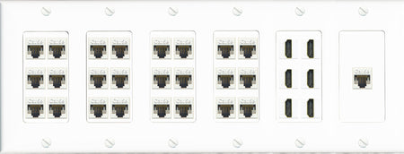 RiteAV 25 Cat5e 6 HDMI Keystone Wall Plate Black Video Display Conference Projector PC Home Theater AV - 6 Gang [White]