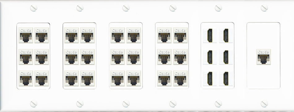 RiteAV 25 Cat5e 6 HDMI Keystone Wall Plate Black Video Display Conference Projector PC Home Theater AV - 6 Gang [White]